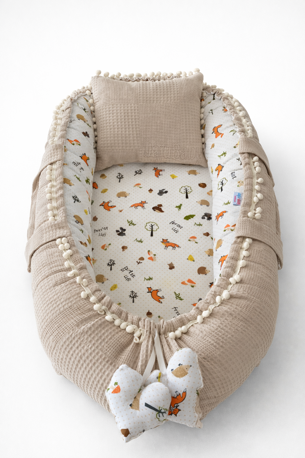 Jaju Baby Pike Kumaş ve Müslin Kumaş Tilki Tasarım Ponponlu Babynest