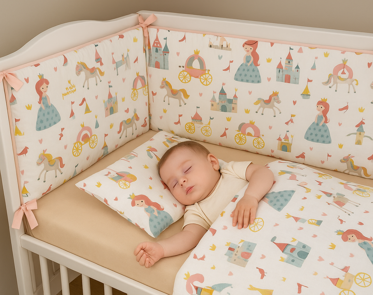Jaju Baby Prenses Desenli Bebek Nevresim Takımı ve Kenar Koruma