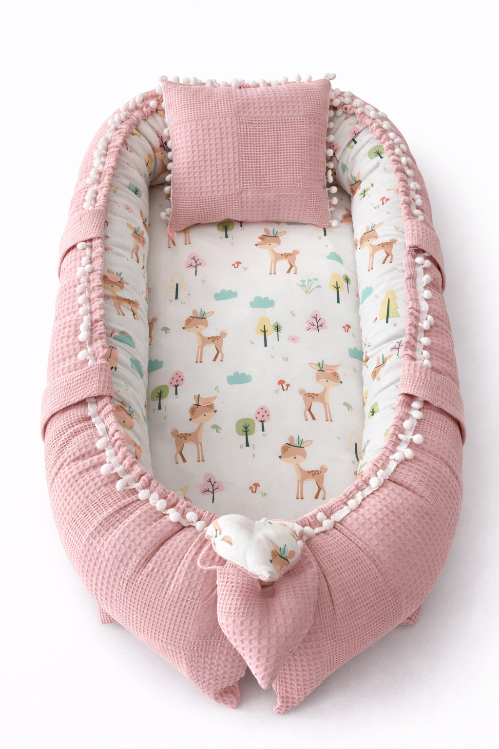 Jaju Baby Pudra Waffle Pike Kumaş Ceylan Tasarım Ponponlu Babynest