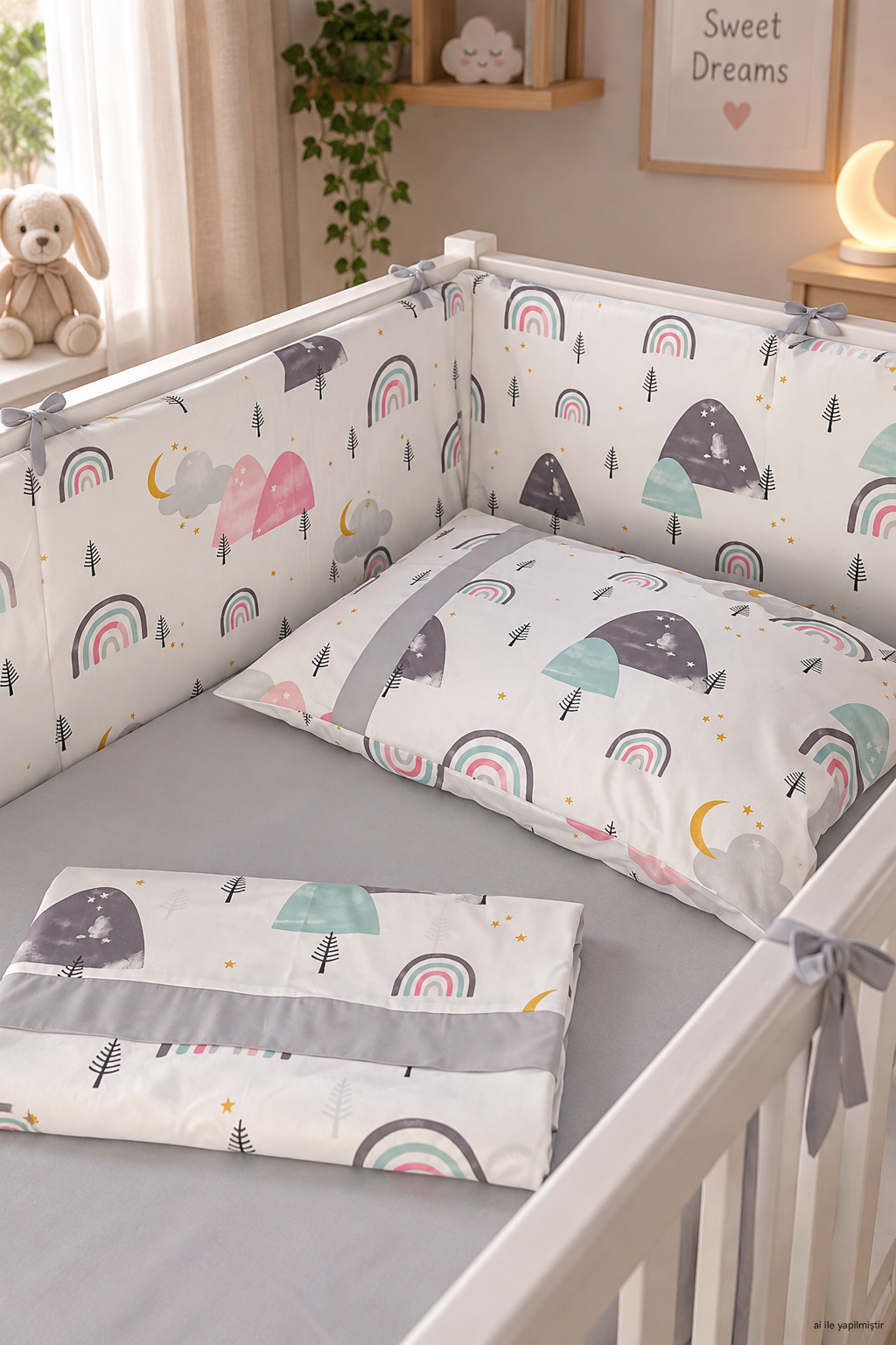 Jaju Baby Rainbow Tasarım Bebek Nevresim Takımı ve Kenar Koruma