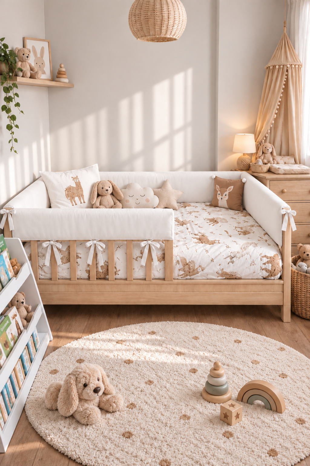 Jaju Baby Tam Koruma Beyaz Renk Özel Ölçü Montessori / Beşik Koruyucu