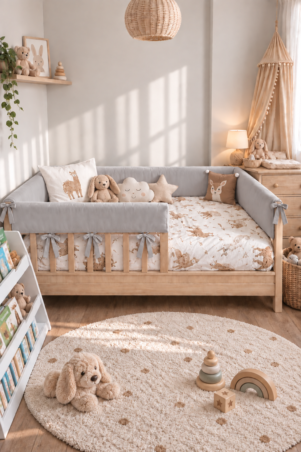 Jaju Baby Tam Koruma Gri Renk Özel Ölçü Montessori / Beşik Koruyucu