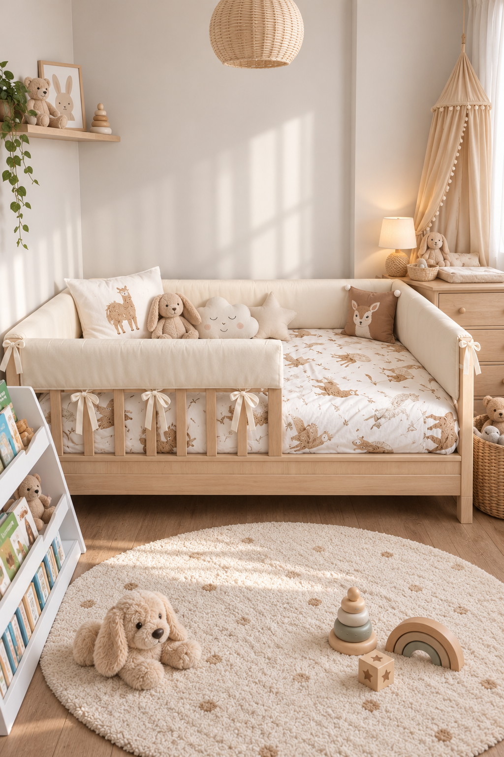 Jaju Baby Tam Koruma Krem Renk Özel Ölçü Montessori / Beşik Koruyucu