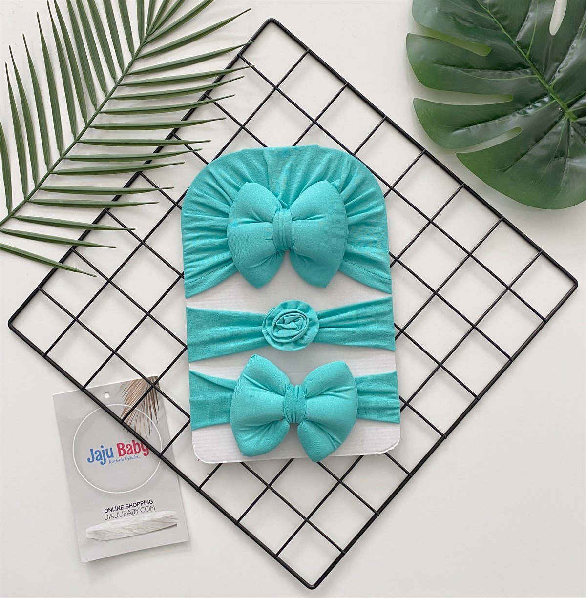 Jaju Baby Turkuaz Bone Saç Bandı Üçlü Set