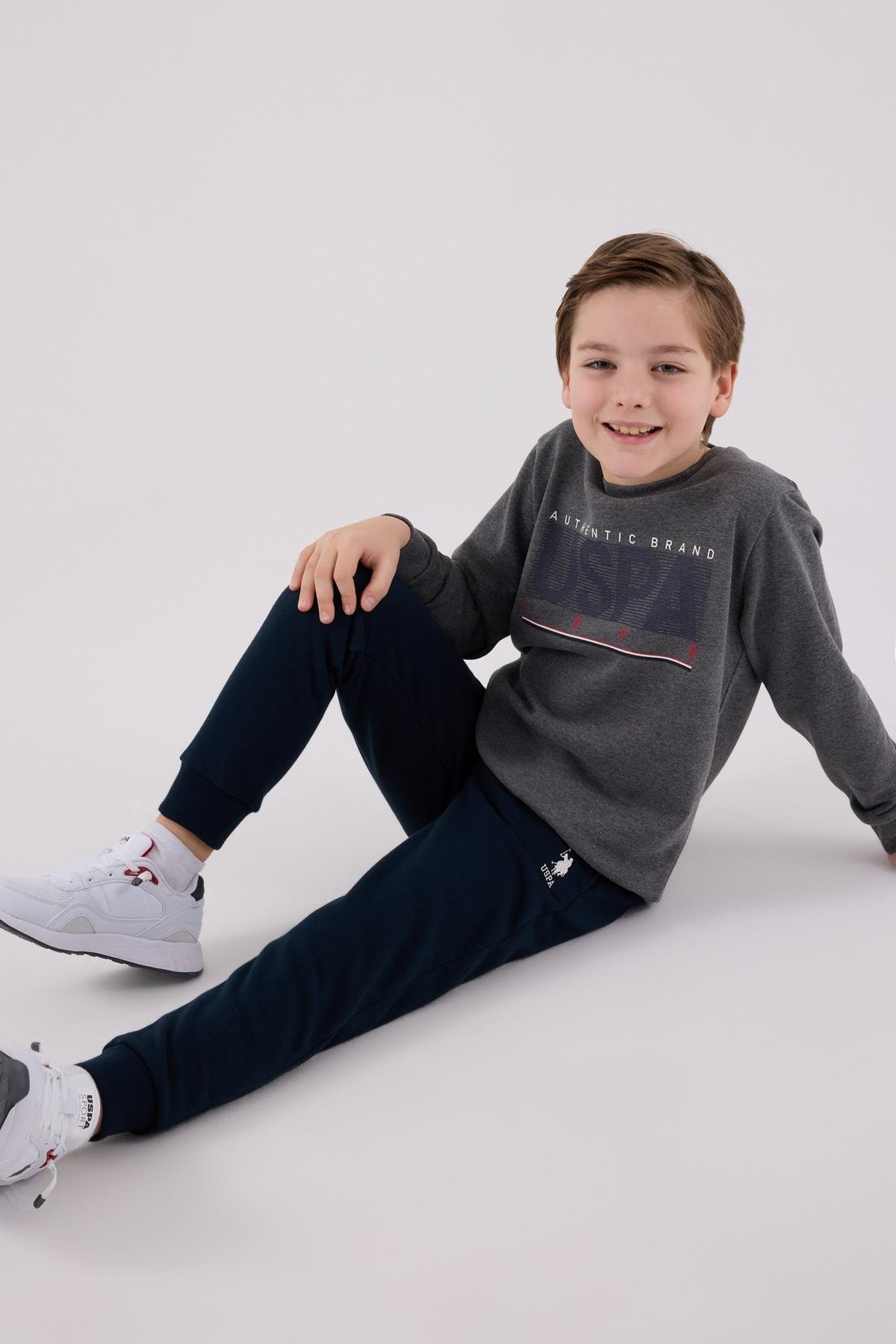 Jaju Baby U.S. Polo Assn. Erkek Çocuk  ANTRASİT MELANJ - Üç İplik - Eşofman Takımı US2209 - V1