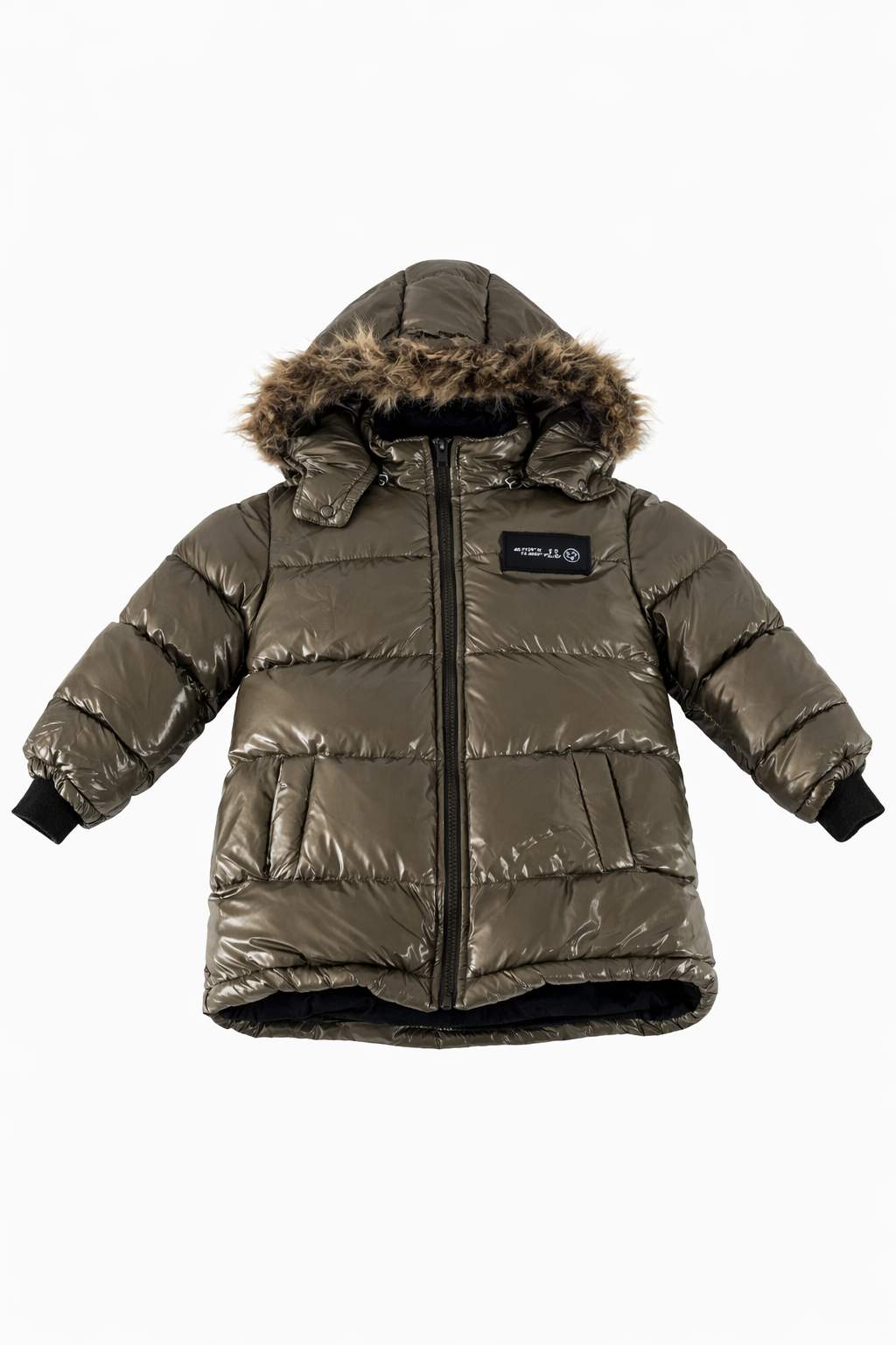 Jaju Baby Unisex Yeşil Renk Önü Armalı İçi Polar Kapüşonlu Şişme Mont