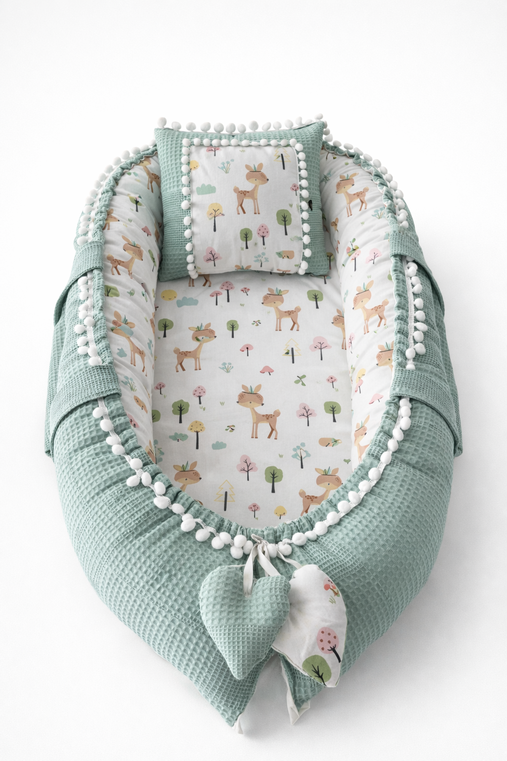 Jaju Baby Waffle Pike Kumaş Ceylan Tasarım Ponponlu Babynest