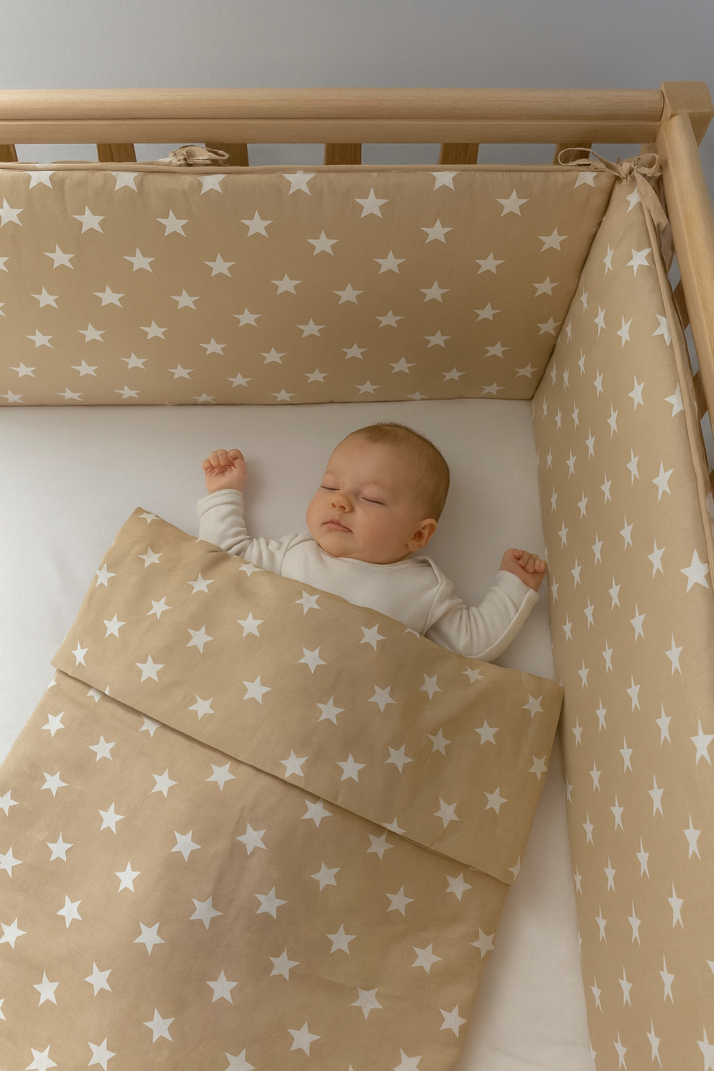 Kahve Yıldız Beşik Kenar Koruyucu Beşik Kenar Koruma %100 Pamuk Kumaş