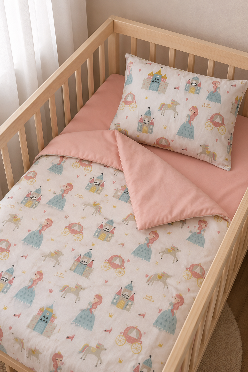 Prenses Bebek Nevresim Takımı 60x120 - 80x130 - 70x140 cm Uyumlu 3 Parça Uyku Seti