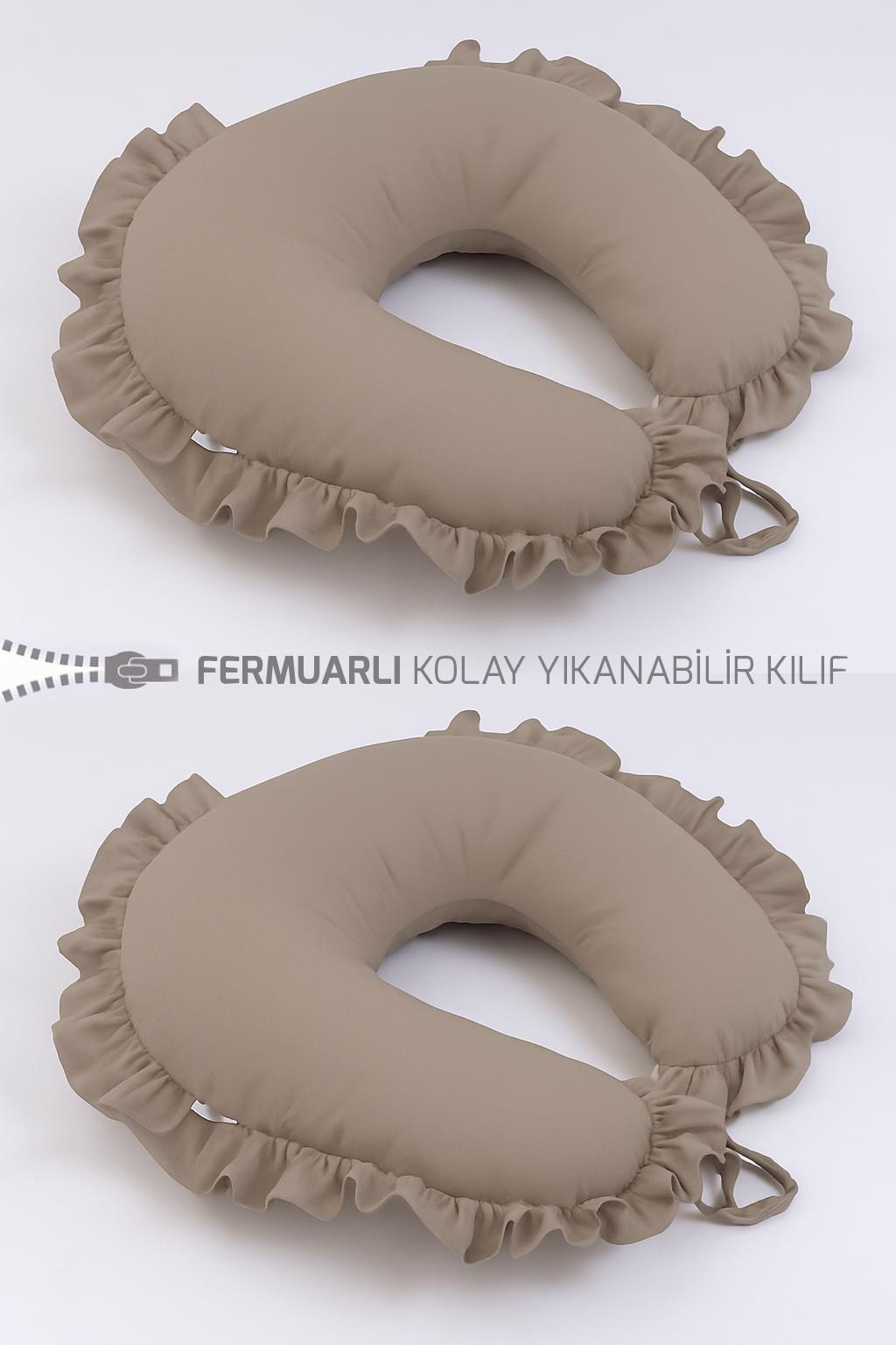 Vizon Fırfırlı Emzirme & Destek Yastığı – Fermuarlı, Yıkanabilir Kılıf | %100 Pamuk