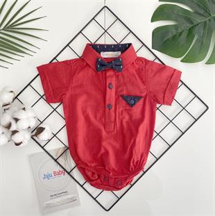 Jaju Baby Erkek Bebek Kırmızı Renk Çıtçıtlı Papyonlu Gömlek