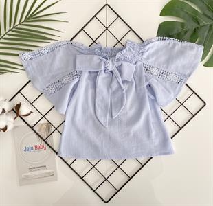 Jaju Baby Kız Çocuk Mavi Omuz Açık Fiyonk Detaylı Gömlek