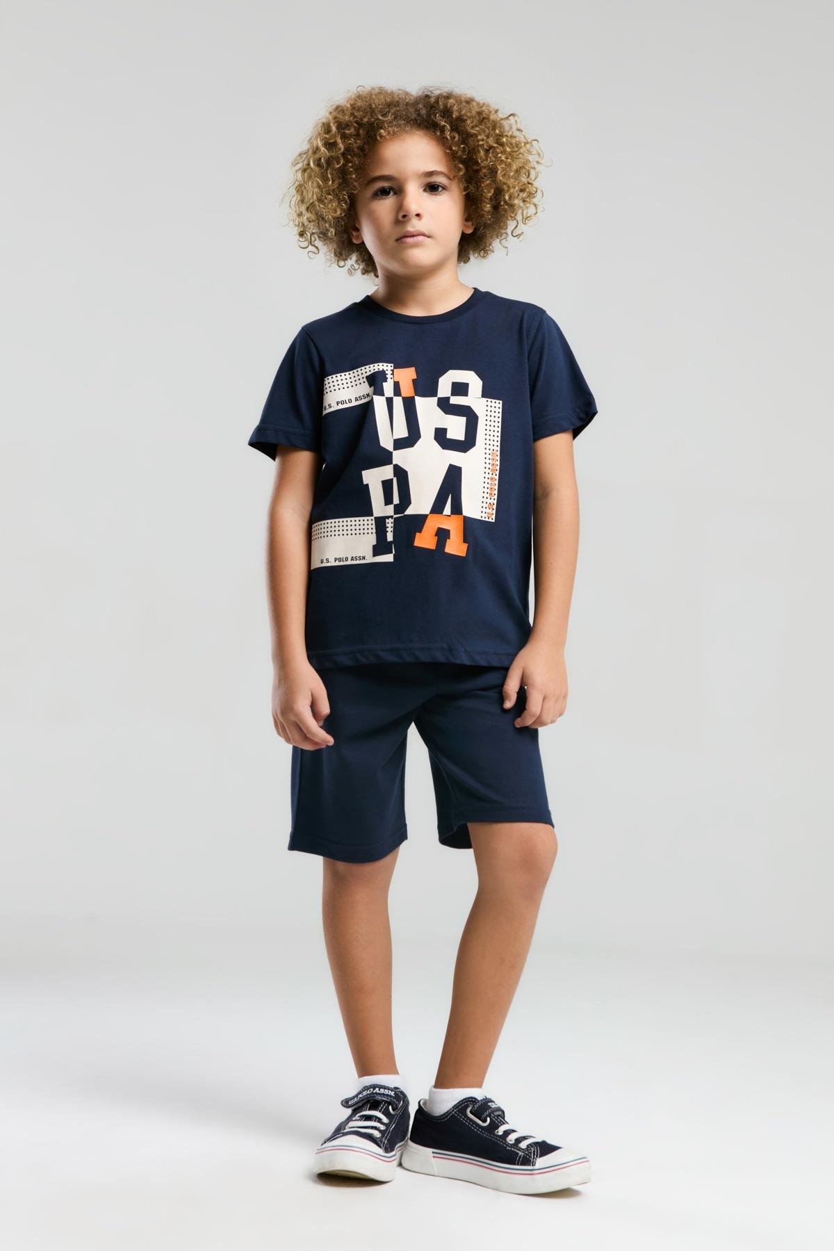  U.S. Polo Assn. Erkek Çocuk , Lisanslı, T-shirt Bermuda , Alt Üst Takım US2052