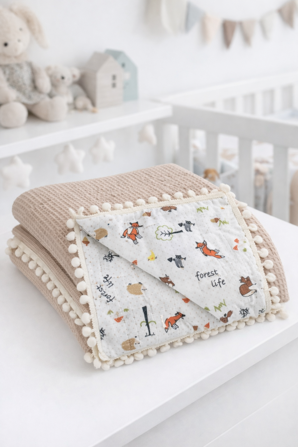 110x110 cm Müslin & Bej Waffle Kumaş Bebek Battaniyesi