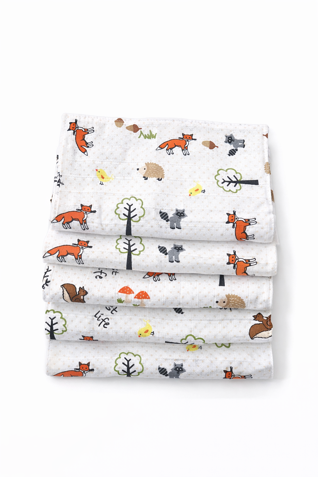 5 Adet Çift Katlı Müslin %100 Pamuk Müslin Omuz Örtüsü Ağız Mendili Sırt Mendili Tilki Model