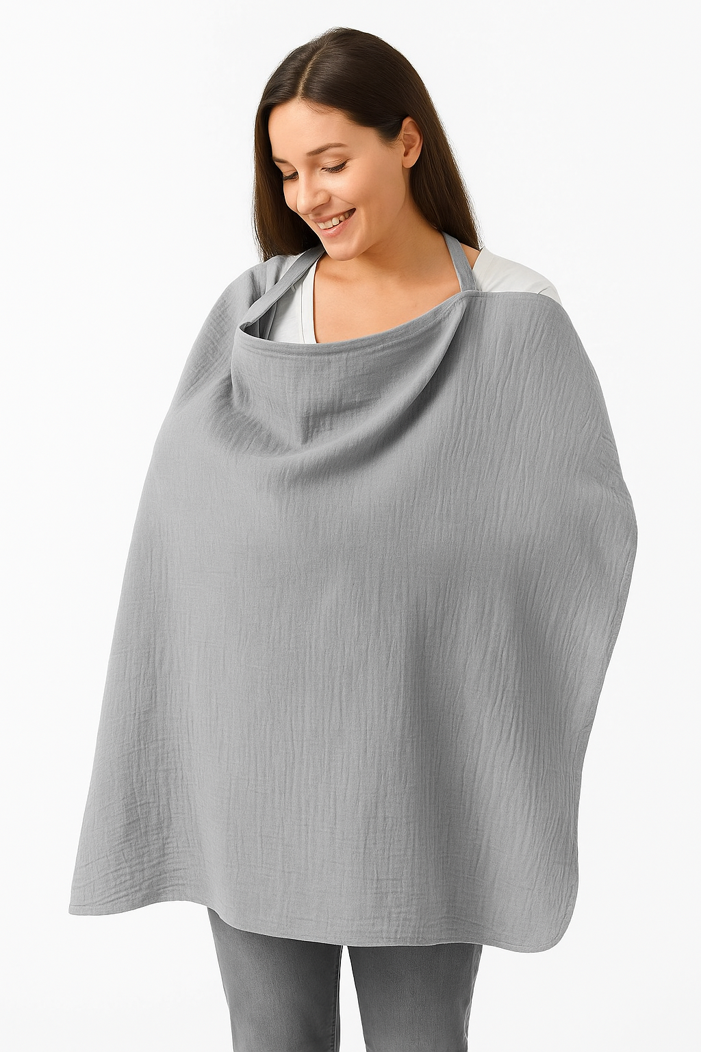 Anneler İçin 4 Kat Müslin Gri Emzirme Örtüsü – Hafif, Nefes Alan, 75x75 cm