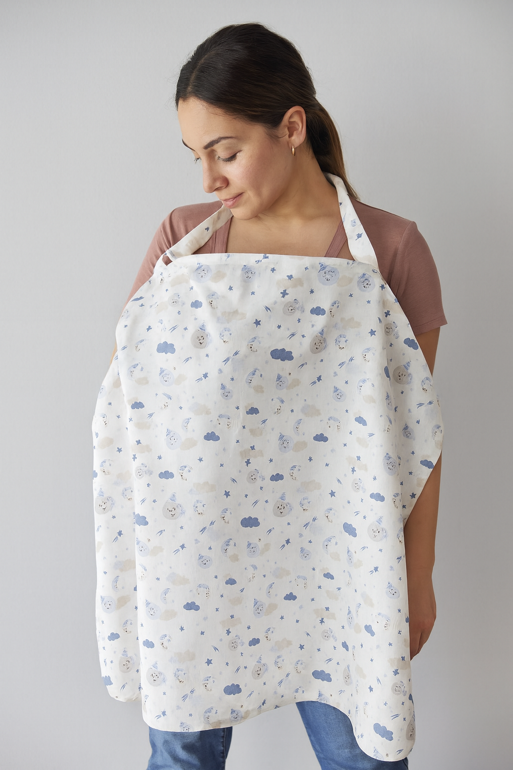 Anneler İçin Bulutlu Müslin Emzirme Örtüsü – Hafif, Nefes Alan, 75x75 cm