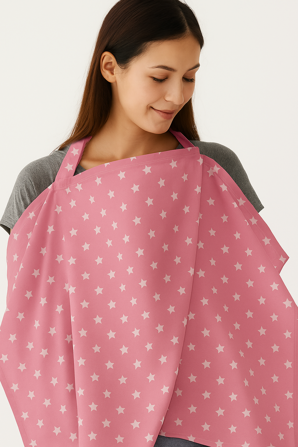 Anneler İçin Pembe Yıldız Emzirme Örtüsü – Hafif, Nefes Alan, 75x75 cm