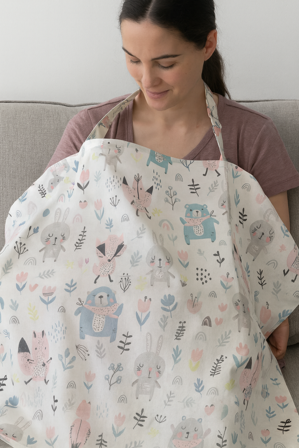 Anneler İçin Sevimli Tavşan Emzirme Örtüsü – Hafif, Nefes Alan, 75x75 cm