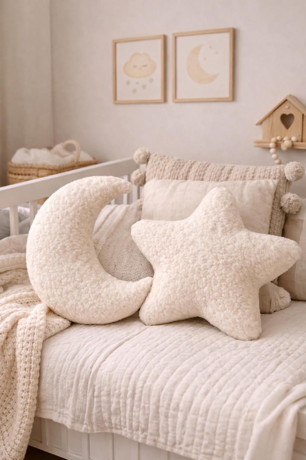 Ay ve Yıldız Teddy Peluş Yastık – Bebek Çocuk Odası Dekoratif 2'li Set