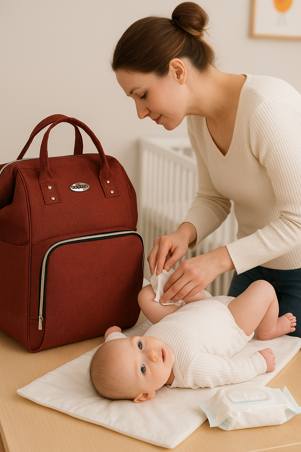 Babymol Linen Anne Bebek Bakım Sırt Çantası Bordo