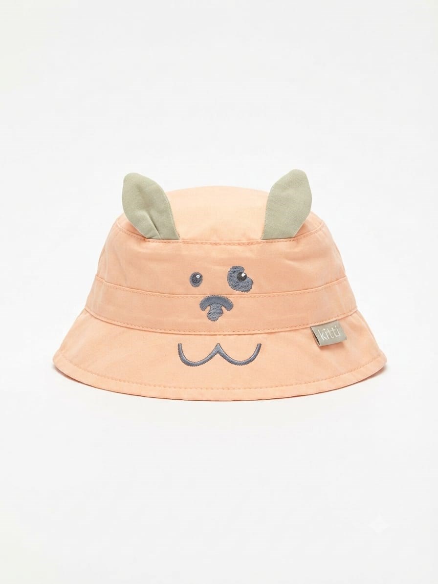 Bebek Unisex Pembe Kova Şapka – Kitti Baby Tavşan Figürlü ve Yazlık Kep (0-18 Ay, 46 Beden)