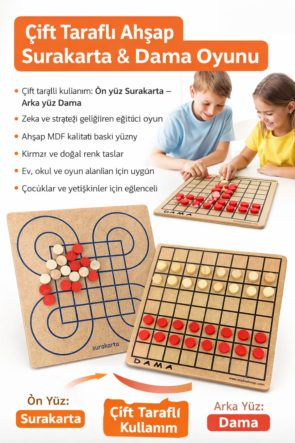 Çift Taraflı Surakarta & Dama Ahşap Zeka Oyunu | Eğitici Strateji Oyunu