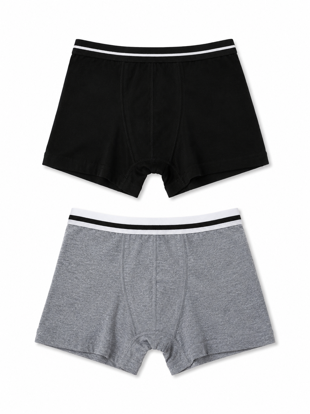 Erkek Çocuk 2'li Boxer Külot Seti %100 Pamuklu Basic Boxer Siyah Gri