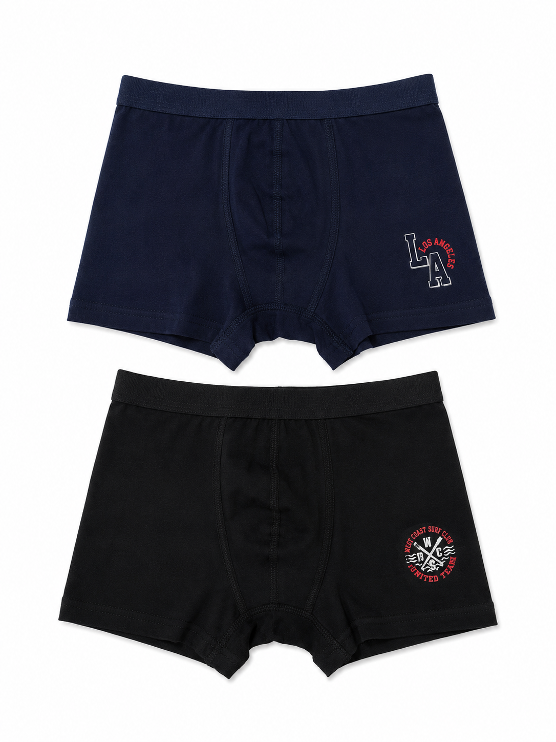 Erkek Çocuk 2'li Boxer Külot Seti %100 Pamuklu Baskılı Boxer Lacivert Siyah