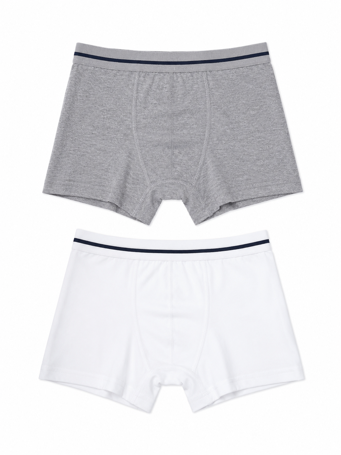 Erkek Çocuk 2'li Boxer Külot Seti %100 Pamuklu Basic Boxer Gri Beyaz