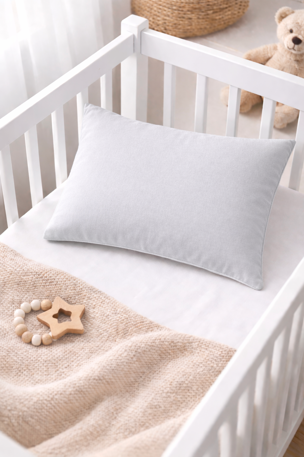 Gri 45×35 cm Bebek Yastığı ve Yastık Kılıfı Seti