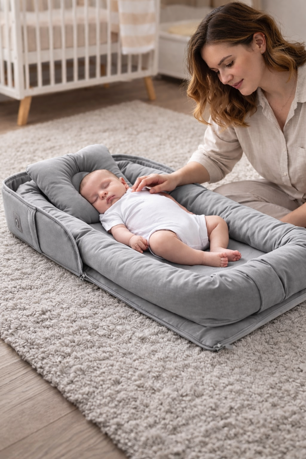 Gri Babynest Lüx Taşınabilir Çantalı Bebek Yuvası-Yatağı Babynest , Seyahatte, Araçta, Otelde…