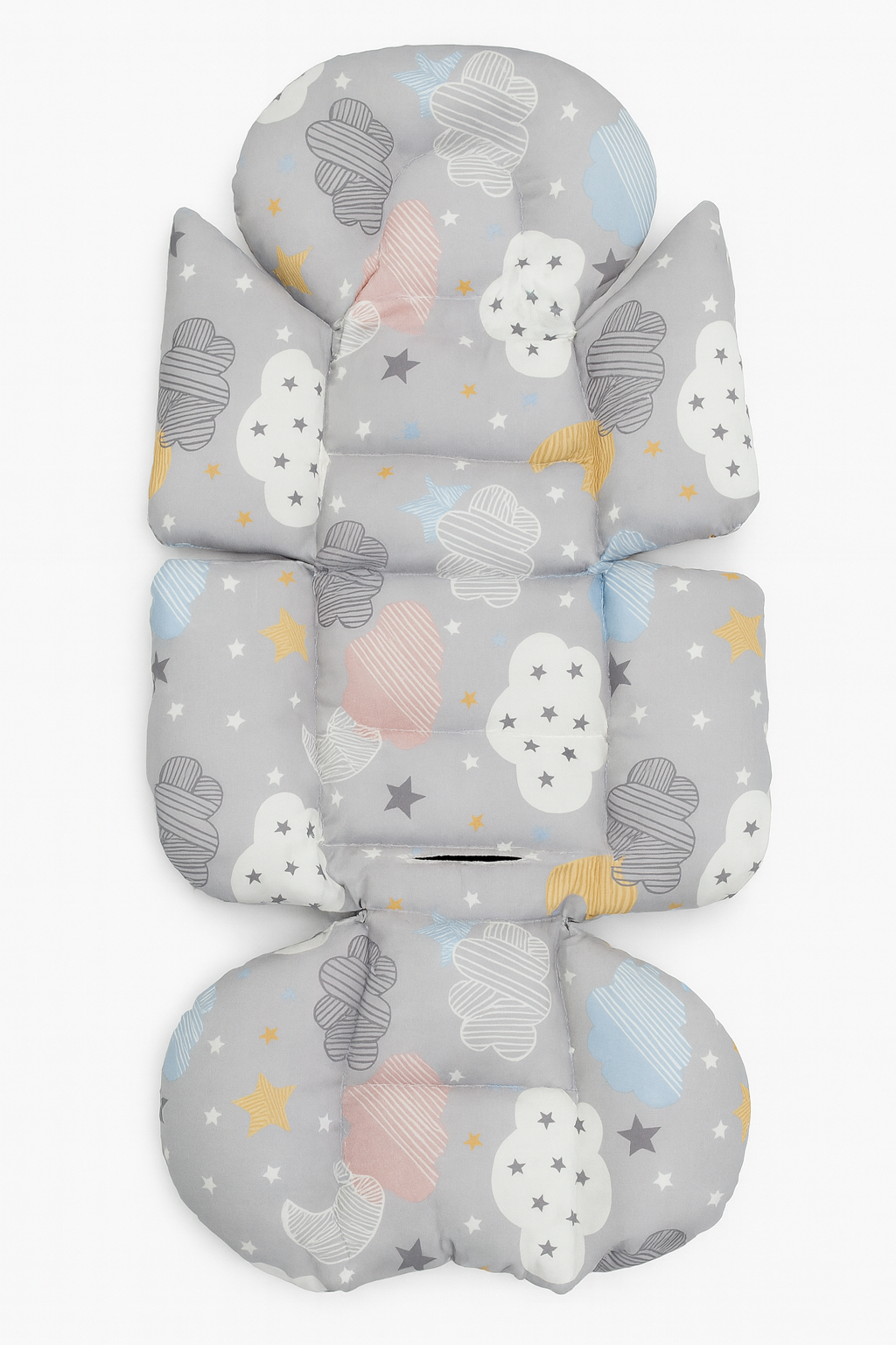 Gri Bulut Bebek Arabası Minderi – Çift Taraflı, Ultra Konforlu, %100 Pamuk