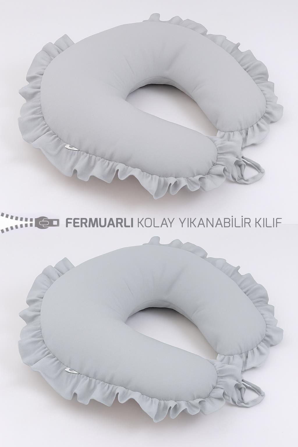 Gri Fırfırlı Emzirme Yastığı | Ergonomik Tasarım & Yıkanabilir Kılıf