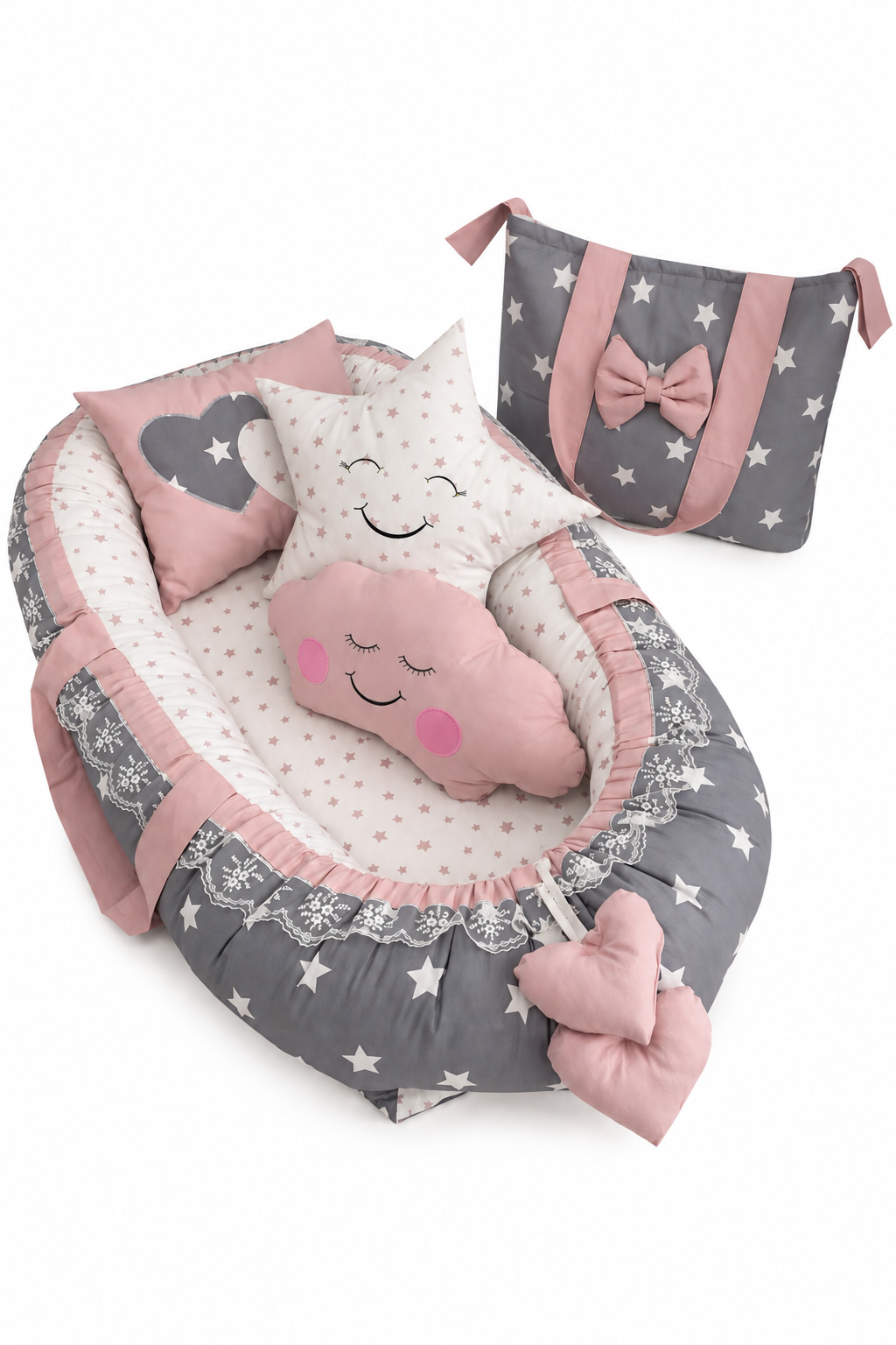 Gri Yıldızlı Lüx Ortopedik Babynest Bebek Yatağı