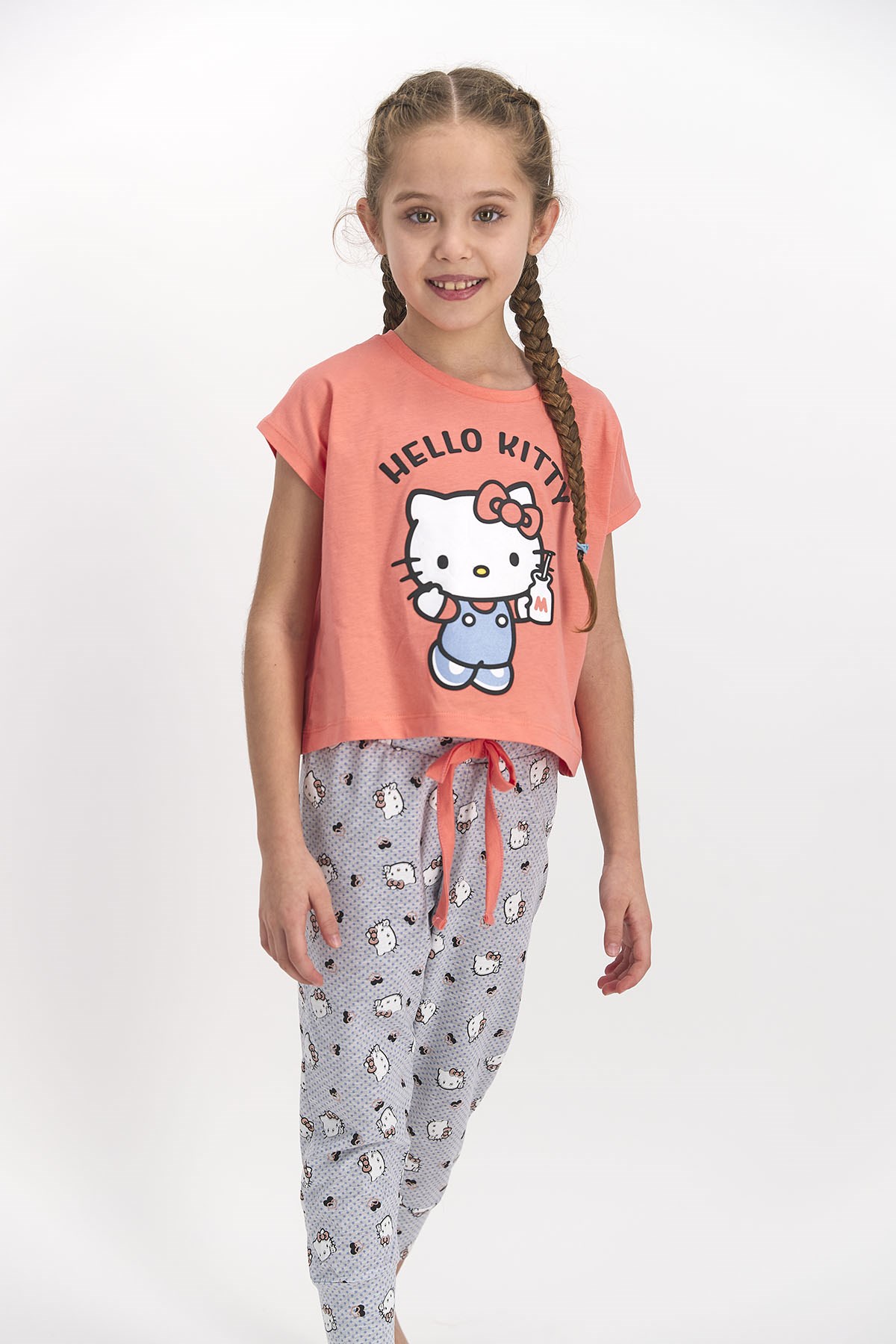 Hello Kitty Lisanslı Kız Çocuk Şeftali Renk Pijama Takımı