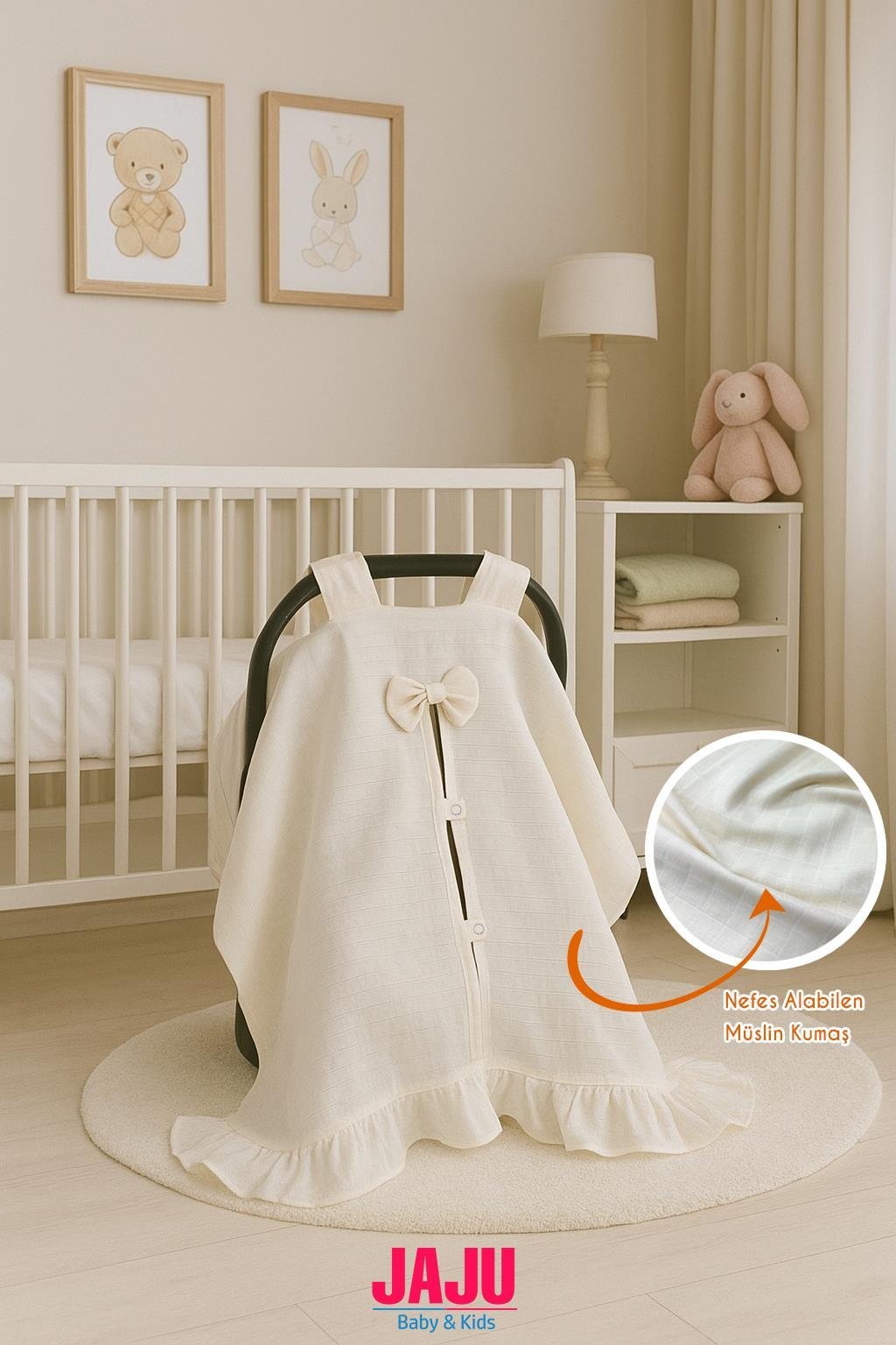Jaju Baby % 100 Pamuk Fırfırlı Müslin Puset Örtüsü (1.SINIF MÜSLİN)