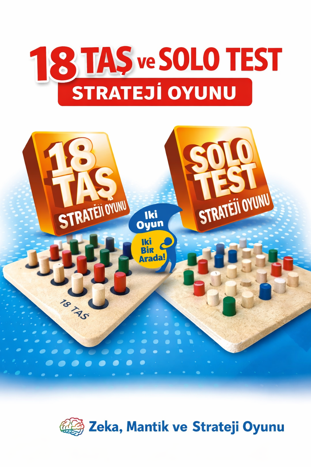 Jaju Baby 18 Taş & Solo Test 2'li Ahşap Strateji Oyunu