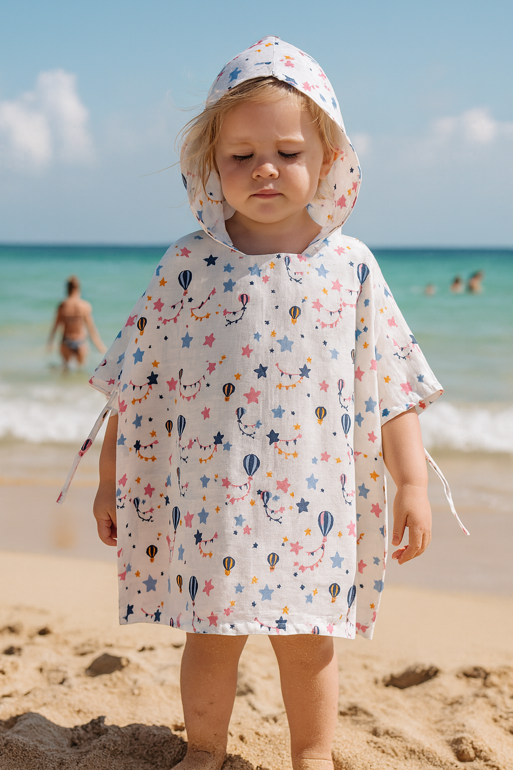 Jaju Baby  2-5 Yaş Arası Çocuk Pembe  Müslin Balon Desenli Şapkalı Panço