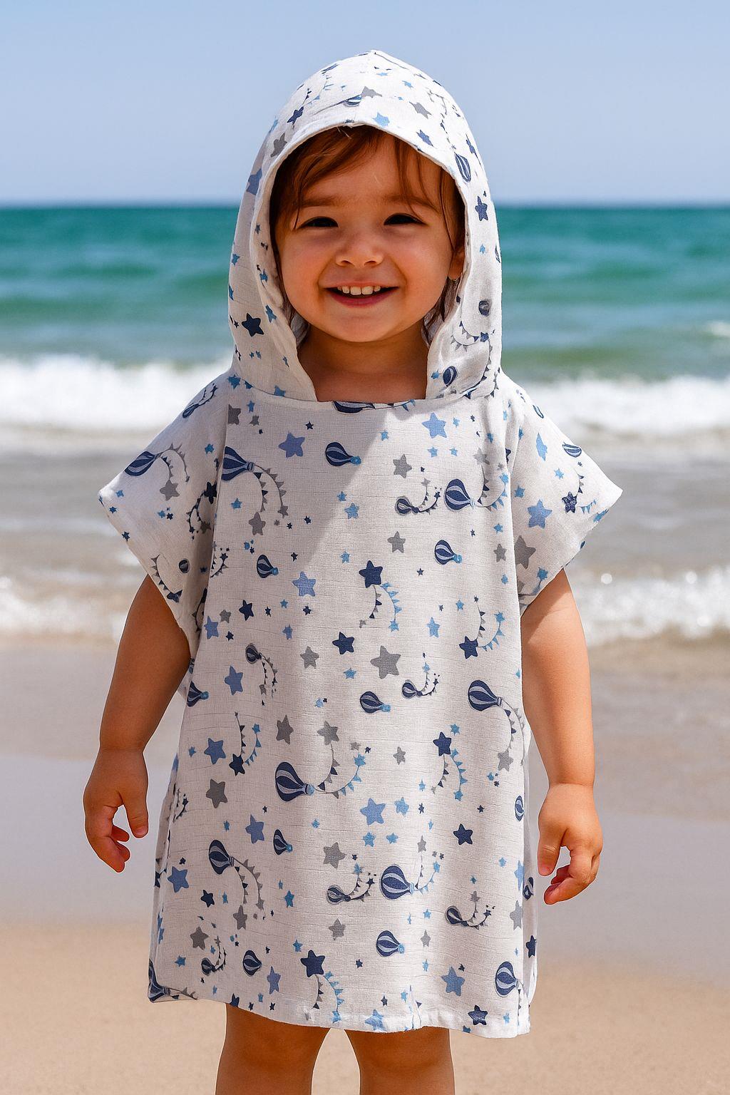 Jaju Baby 2-5 Yaş Arası Müslin Balon Desenli Şapkalı Panço