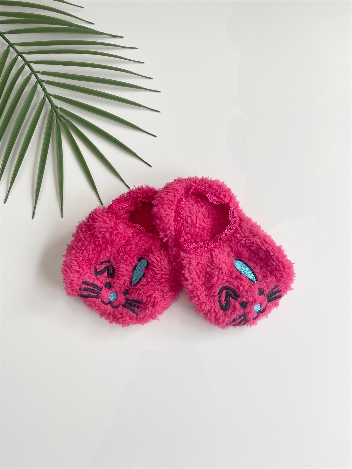 Jaju Baby 3-5 Yaş Fuşya Sevimli Kedi Figürlü Peluş Çorap