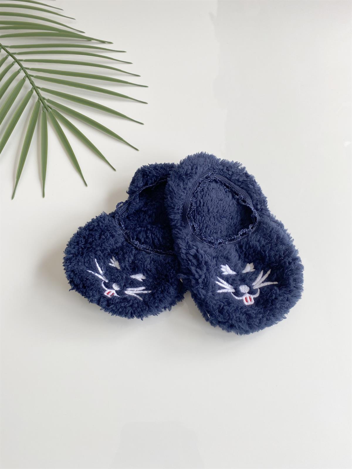 Jaju Baby 3-5 Yaş Lacivert Sevimli Kedi Figürlü Peluş Çorap