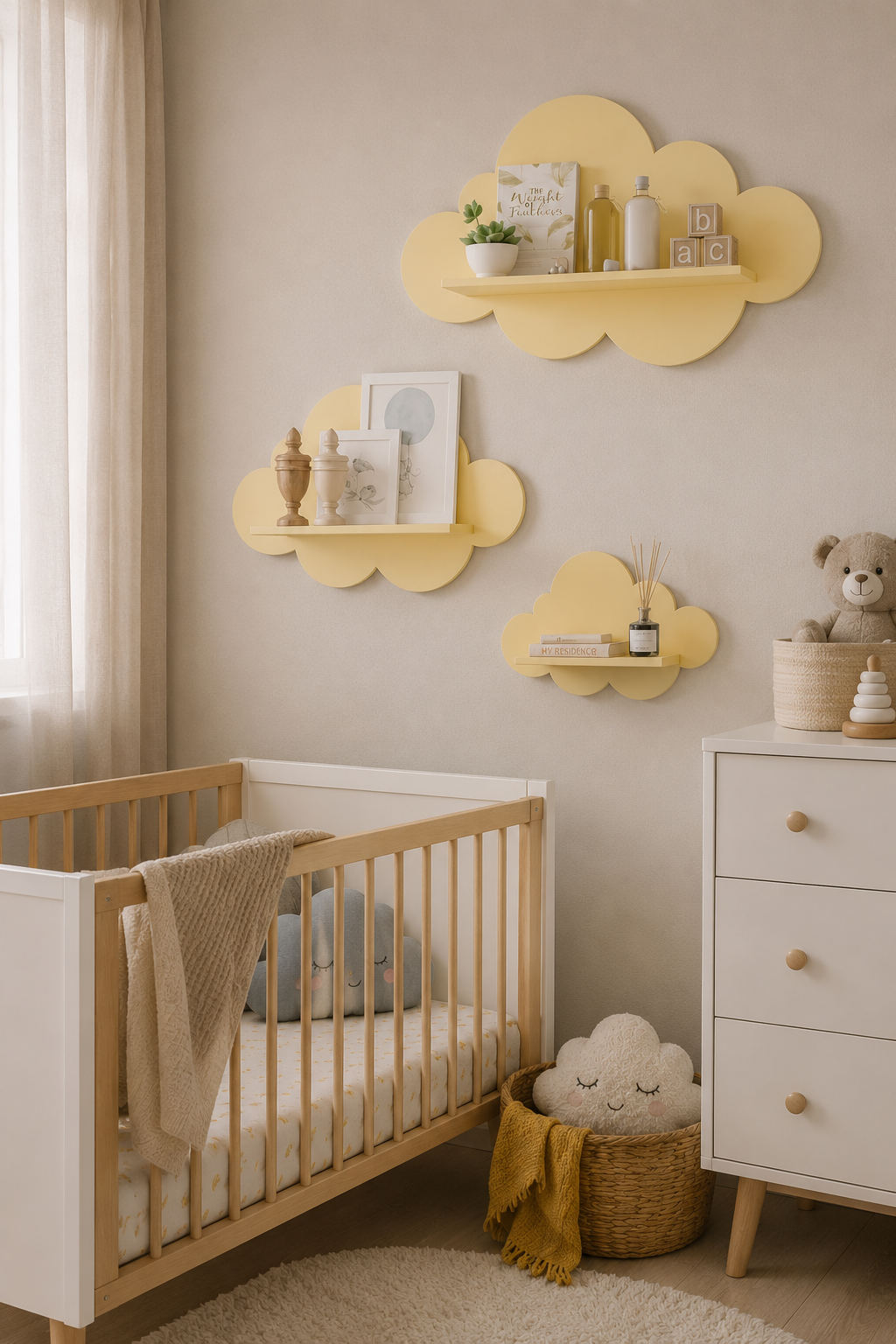 Jaju Baby 3'lü Açık Sarı Bulut Raf Set