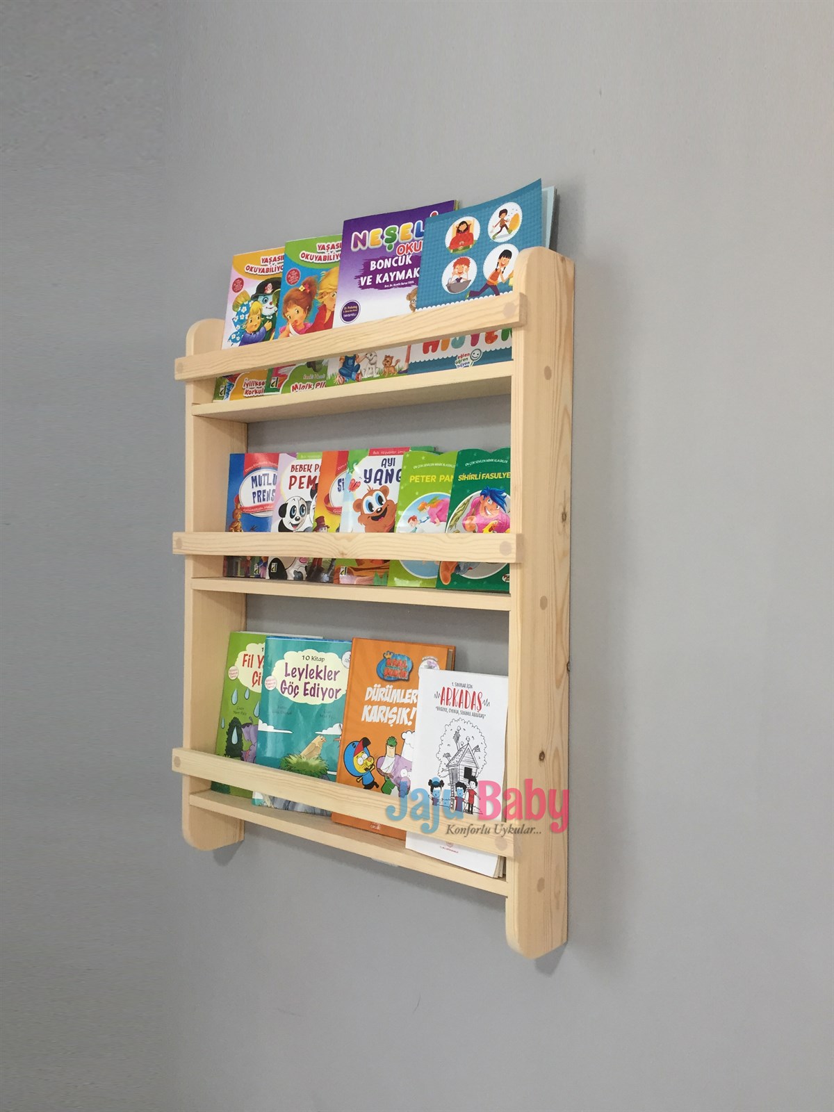 Jaju Baby 3'lü Ahşap Montessori Eğitici Kitaplık Bebek/Çocuk Odası