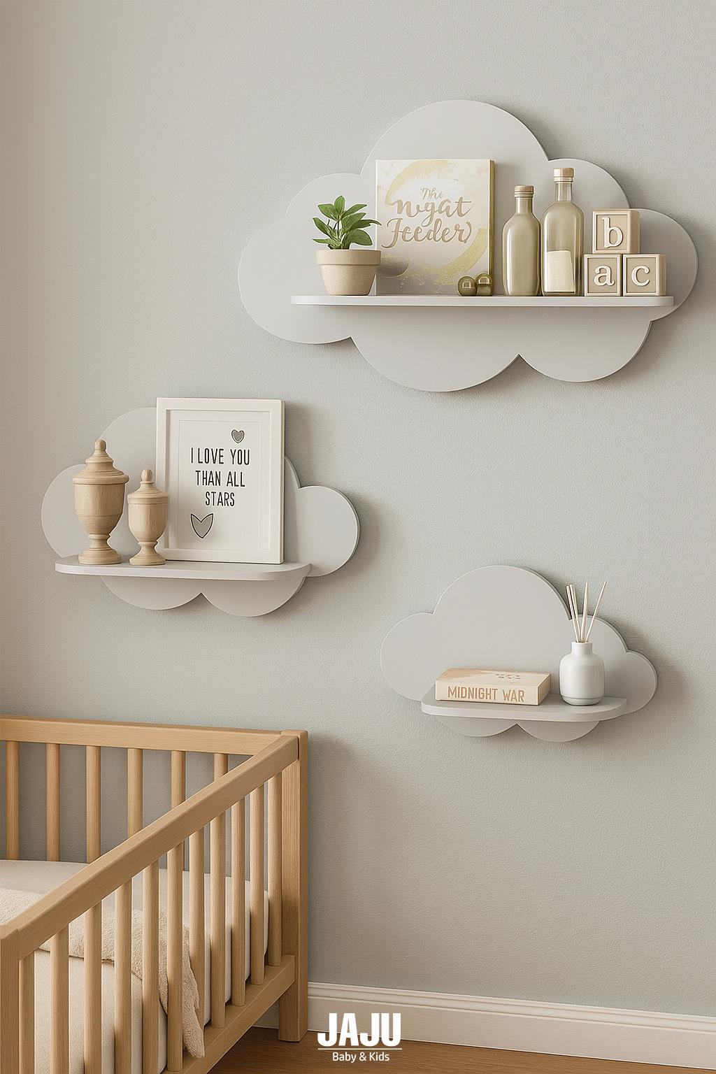 Jaju Baby 3'lü Gri Bulut Raf Set