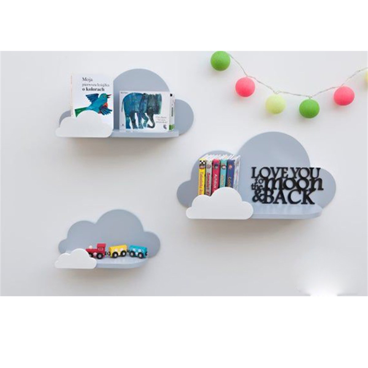 Jaju Baby 3'lü Gri Kombinli Bulut Raf Set