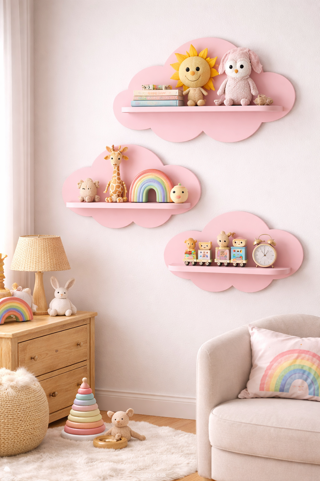 Jaju Baby 3'lü Pembe Bulut Raf Set