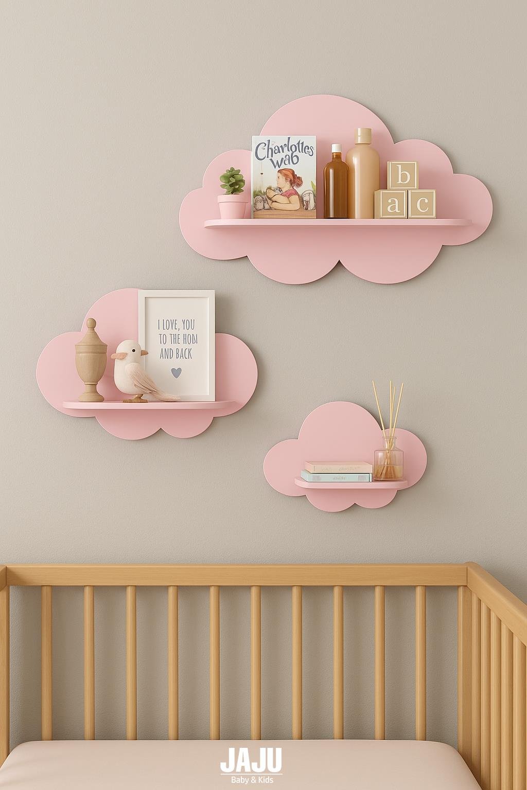 Jaju Baby 3'lü Pembe Bulut Raf Set