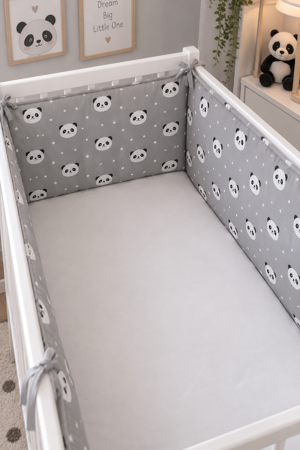 Jaju Baby (4 Kenar) Gri Panda Beşik Kenar Koruma Özel Ölçü
