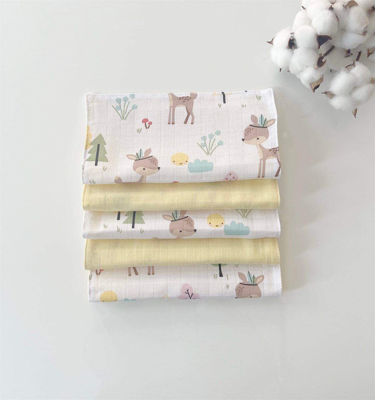 Jaju Baby 5 Adet %100 Organik Pamuk Çift Katlı Müslin Kumaş %100 Pamuk Müslin Omuz Örtüsü Ağız Mendili Sırt Mendili